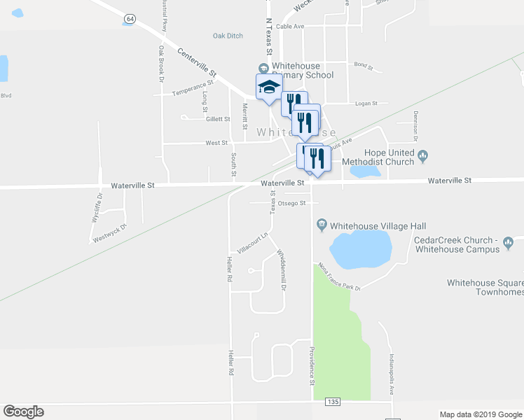 map of restaurants, bars, coffee shops, grocery stores, and more near 11031 Otsego Street in Whitehouse