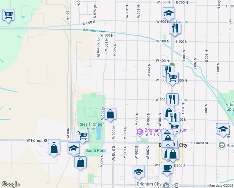 map of restaurants, bars, coffee shops, grocery stores, and more near 216 North 500 West in Brigham City