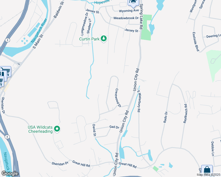 map of restaurants, bars, coffee shops, grocery stores, and more near 210 Crestwood Drive in Naugatuck