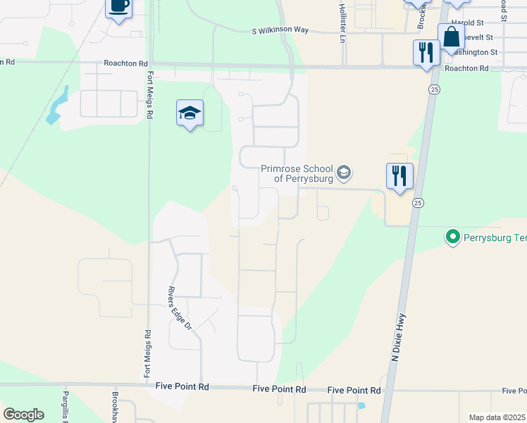 map of restaurants, bars, coffee shops, grocery stores, and more near 3289 Chasenwood Way in Perrysburg
