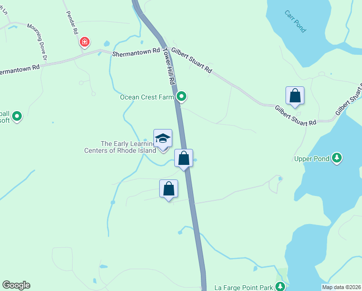 map of restaurants, bars, coffee shops, grocery stores, and more near 2271 Tower Hill Road in North Kingstown