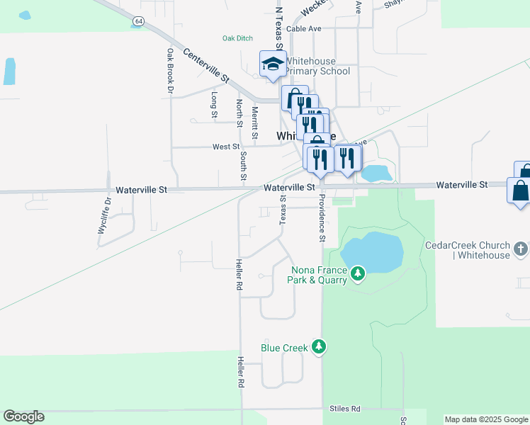 map of restaurants, bars, coffee shops, grocery stores, and more near 11025 Otsego Street in Whitehouse