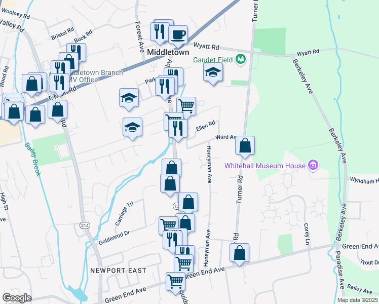 map of restaurants, bars, coffee shops, grocery stores, and more near 50 Ward Avenue in Middletown