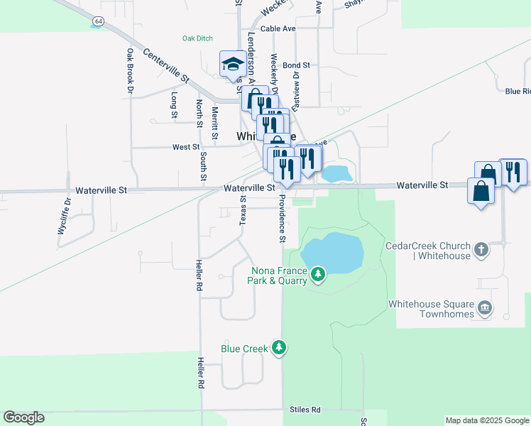 map of restaurants, bars, coffee shops, grocery stores, and more near 10915 Otsego Street in Whitehouse