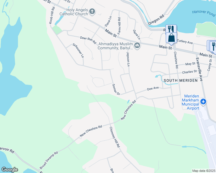 map of restaurants, bars, coffee shops, grocery stores, and more near 24 Godek Hill Road in Meriden