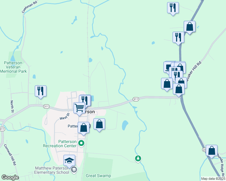 map of restaurants, bars, coffee shops, grocery stores, and more near 26 Burdick Rd in Patterson