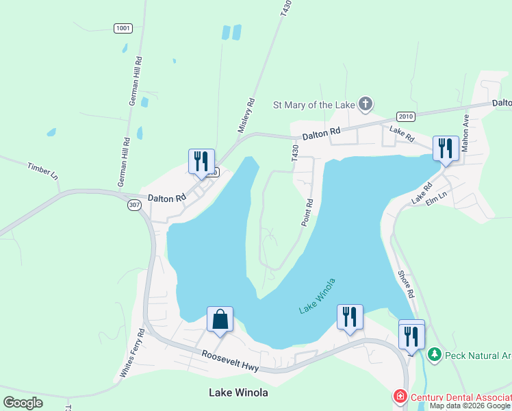 map of restaurants, bars, coffee shops, grocery stores, and more near 218 Point Road in Factoryville