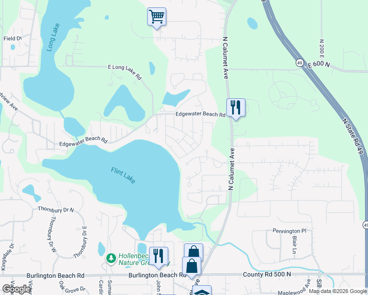 map of restaurants, bars, coffee shops, grocery stores, and more near 1807 Waiola Road in Valparaiso