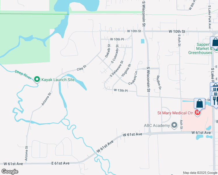 map of restaurants, bars, coffee shops, grocery stores, and more near 1010 West 13th Place in Hobart