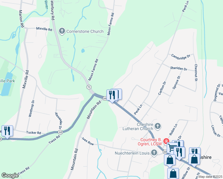 map of restaurants, bars, coffee shops, grocery stores, and more near 12 Quarry Village Rd in Cheshire