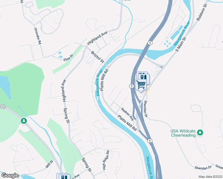 map of restaurants, bars, coffee shops, grocery stores, and more near 15 Winthrop Avenue in Waterbury