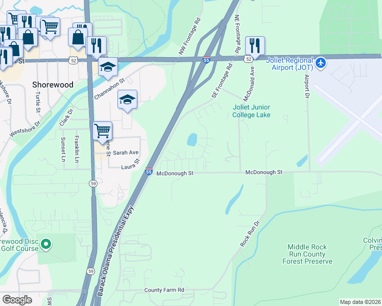 map of restaurants, bars, coffee shops, grocery stores, and more near 4329 Timber Ridge Court in Joliet