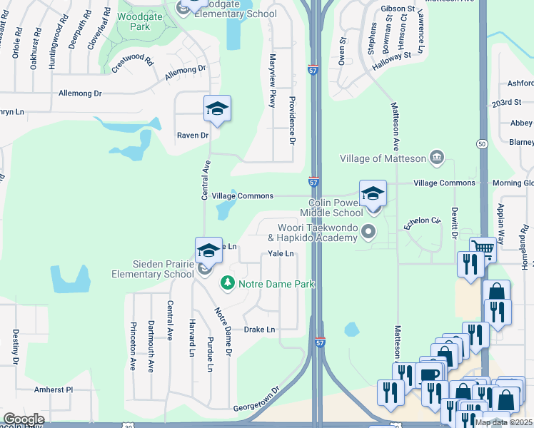 map of restaurants, bars, coffee shops, grocery stores, and more near 5330 Northwestern Drive in Matteson