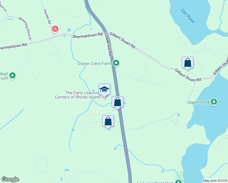 map of restaurants, bars, coffee shops, grocery stores, and more near 2271 Tower Hill Road in North Kingstown