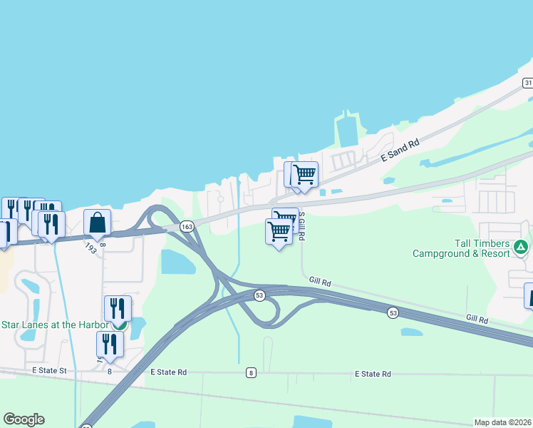 map of restaurants, bars, coffee shops, grocery stores, and more near 2020 East Harbor Road in Port Clinton