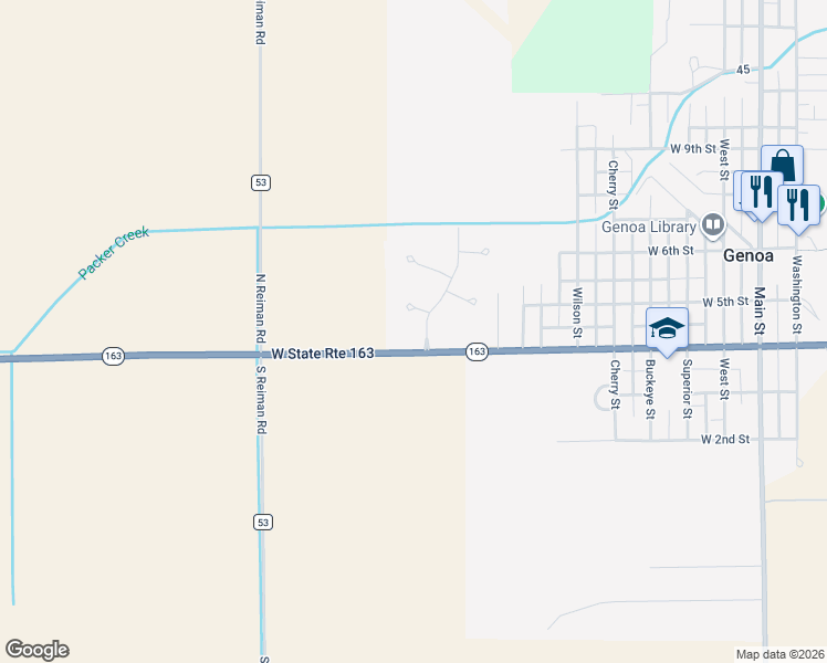 map of restaurants, bars, coffee shops, grocery stores, and more near 401 Castle Cove in Genoa