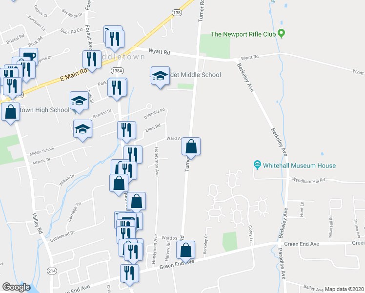 map of restaurants, bars, coffee shops, grocery stores, and more near 371 Turner Road in Middletown