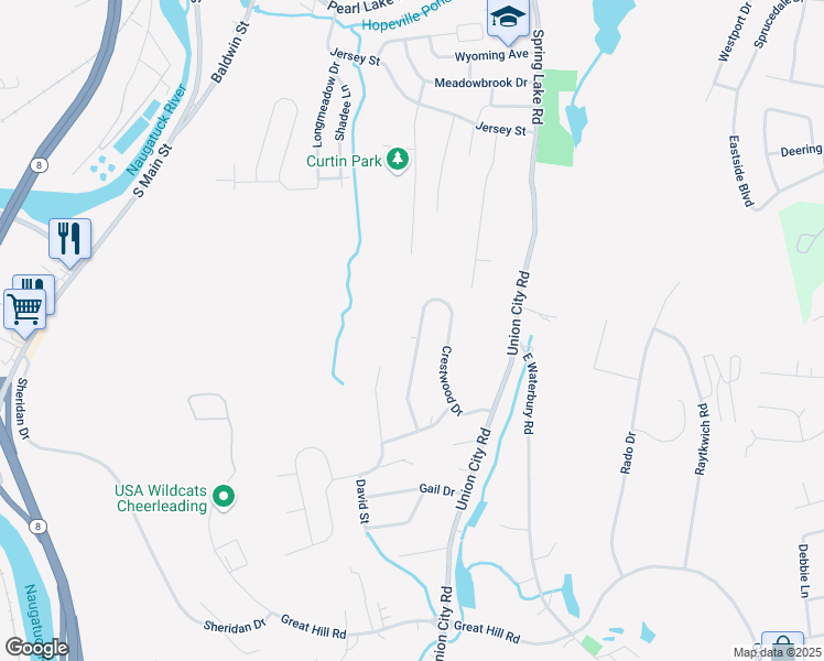 map of restaurants, bars, coffee shops, grocery stores, and more near 210 Crestwood Drive in Naugatuck