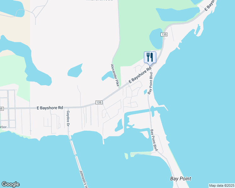 map of restaurants, bars, coffee shops, grocery stores, and more near 10770 East Bayshore Road in Lakeside Marblehead