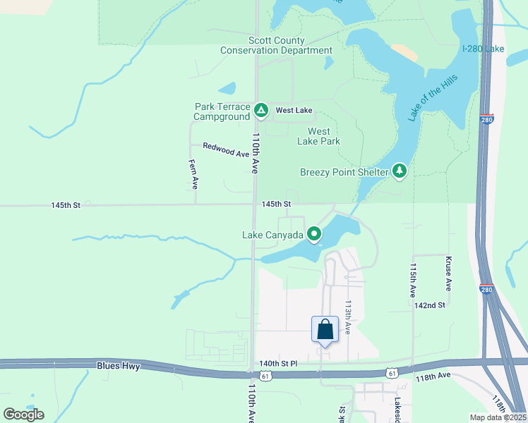 map of restaurants, bars, coffee shops, grocery stores, and more near 11115 145th Street in Davenport