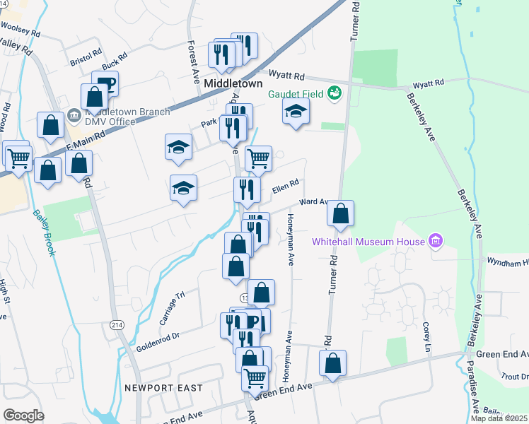 map of restaurants, bars, coffee shops, grocery stores, and more near 50 Ward Avenue in Middletown