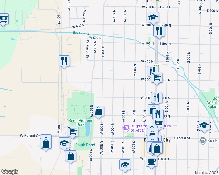 map of restaurants, bars, coffee shops, grocery stores, and more near 216 North 500 West in Brigham City