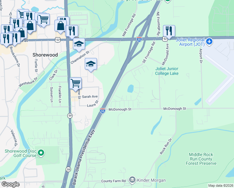 map of restaurants, bars, coffee shops, grocery stores, and more near 4453 Southeast Frontage Road in Shorewood