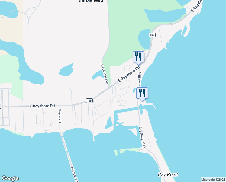 map of restaurants, bars, coffee shops, grocery stores, and more near 10770 East Bayshore Road in Lakeside Marblehead