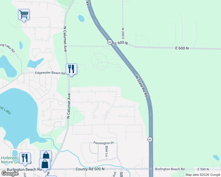 map of restaurants, bars, coffee shops, grocery stores, and more near 2200-2612 Thomas Road in Valparaiso