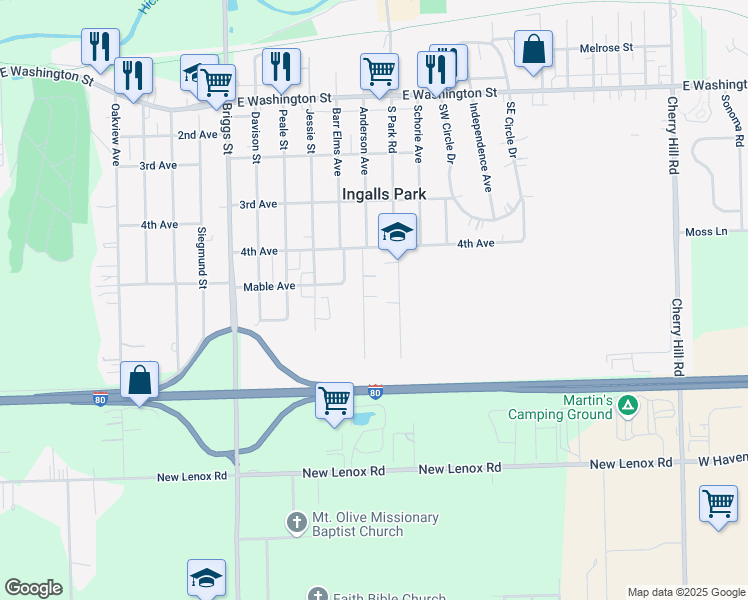 map of restaurants, bars, coffee shops, grocery stores, and more near 426 Ray May Drive in Joliet