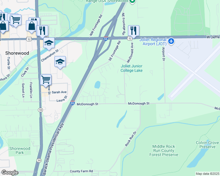 map of restaurants, bars, coffee shops, grocery stores, and more near 350 Tall Tree Lane in Joliet