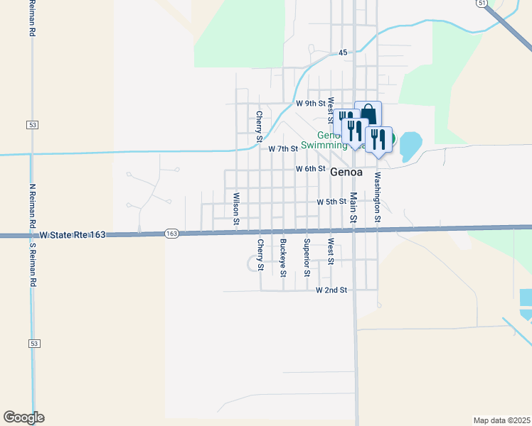 map of restaurants, bars, coffee shops, grocery stores, and more near 401 Cherry Street in Genoa