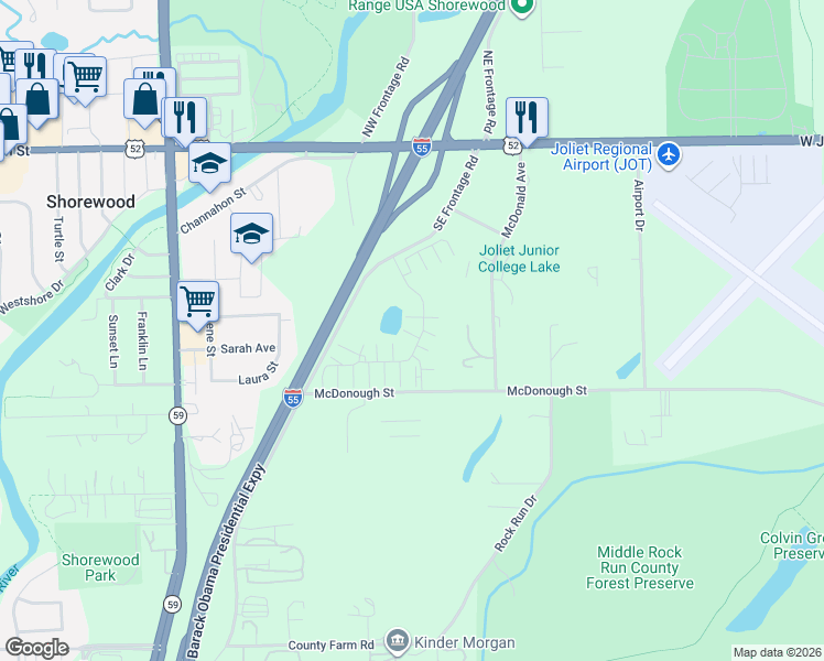 map of restaurants, bars, coffee shops, grocery stores, and more near 255 Timber Ridge Court in Joliet