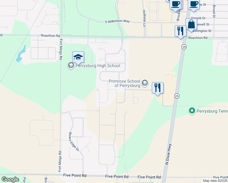 map of restaurants, bars, coffee shops, grocery stores, and more near 1930 Horseshoe Bend Drive in Perrysburg