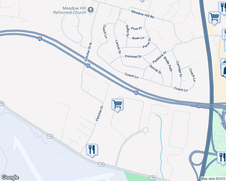 map of restaurants, bars, coffee shops, grocery stores, and more near 52 Fletcher Drive in Newburgh