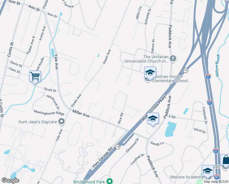 map of restaurants, bars, coffee shops, grocery stores, and more near 65 Overlook Drive in Meriden