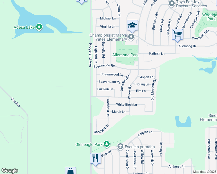 map of restaurants, bars, coffee shops, grocery stores, and more near 6251 Beaver Dam Road in Matteson