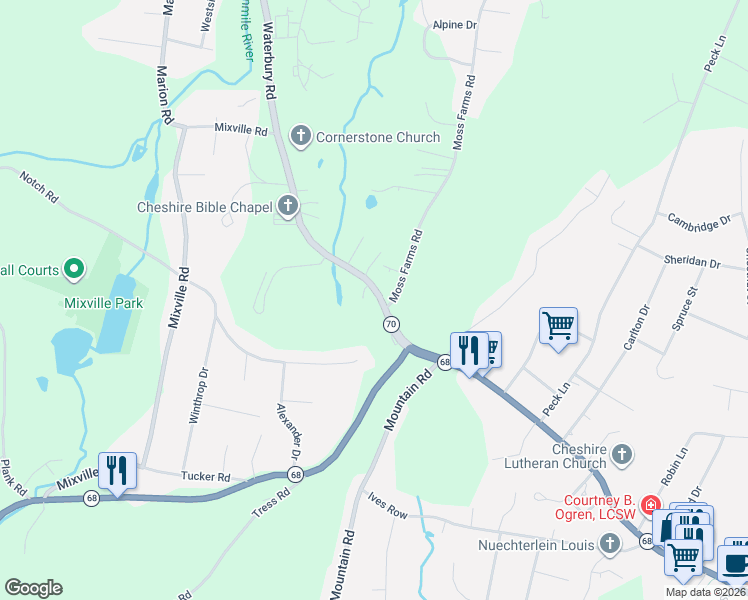 map of restaurants, bars, coffee shops, grocery stores, and more near 965 Waterbury Road in Cheshire