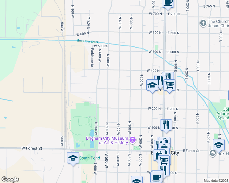 map of restaurants, bars, coffee shops, grocery stores, and more near 422 West 300 North in Brigham City