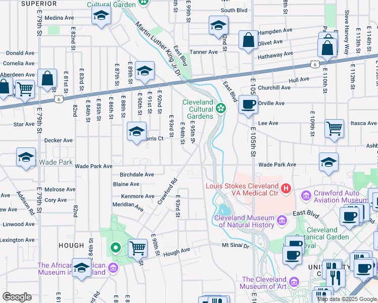 map of restaurants, bars, coffee shops, grocery stores, and more near 1453 East 94th Street in Cleveland