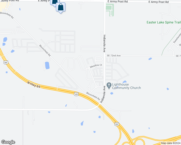 map of restaurants, bars, coffee shops, grocery stores, and more near 501 Meadows Court in Des Moines