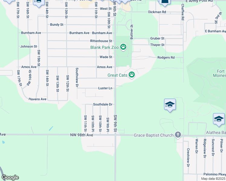 map of restaurants, bars, coffee shops, grocery stores, and more near 904 Luster Lane in Des Moines