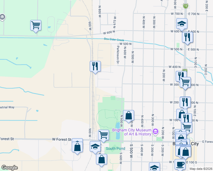 map of restaurants, bars, coffee shops, grocery stores, and more near 700 West 300 North in Brigham City