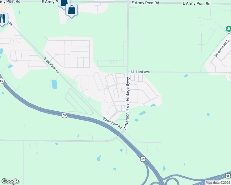 map of restaurants, bars, coffee shops, grocery stores, and more near 2101 Meadow Court in Des Moines