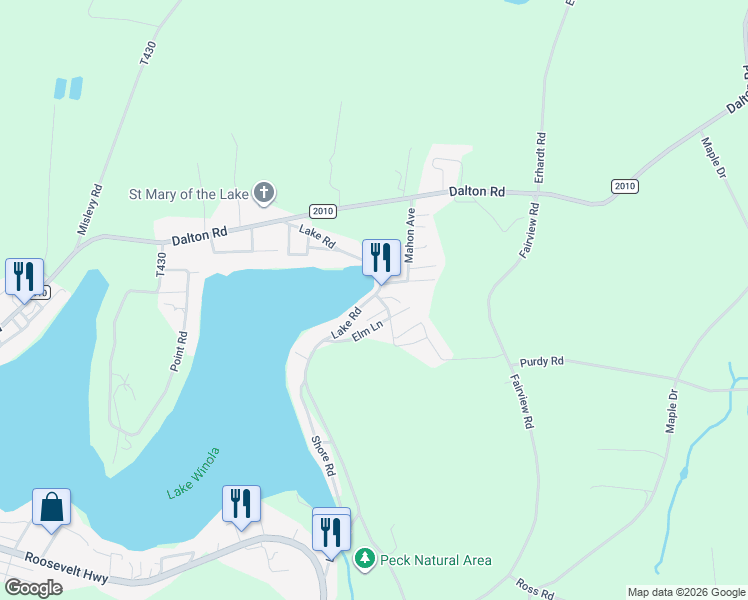 map of restaurants, bars, coffee shops, grocery stores, and more near 205 Hickory Lane in Factoryville