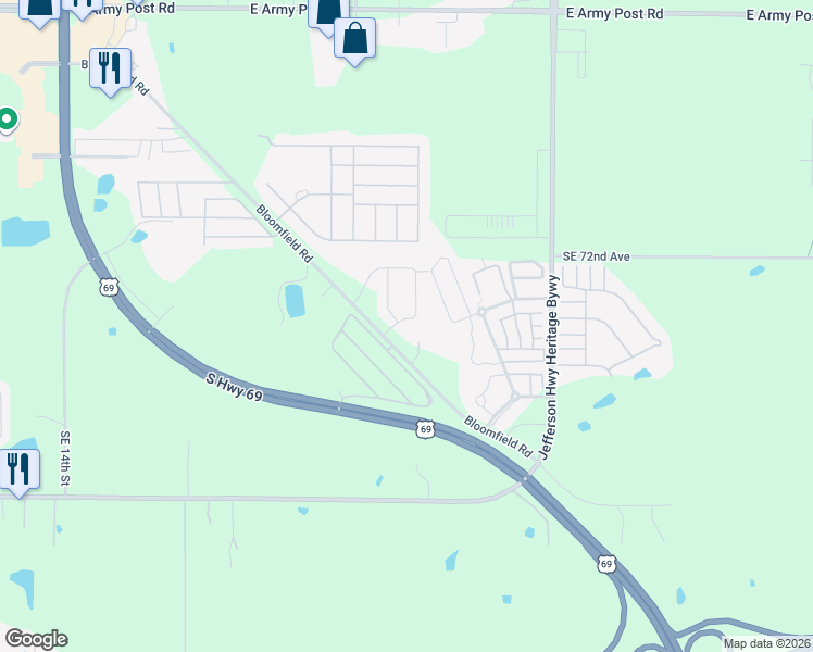 map of restaurants, bars, coffee shops, grocery stores, and more near 7391 Southeast 19th Court in Des Moines