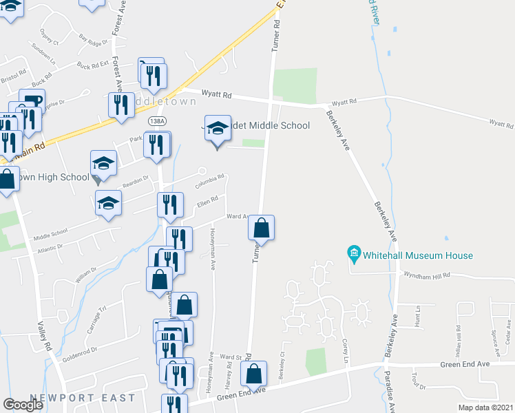 map of restaurants, bars, coffee shops, grocery stores, and more near 333 Turner Road in Middletown