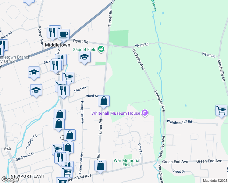 map of restaurants, bars, coffee shops, grocery stores, and more near in Middletown
