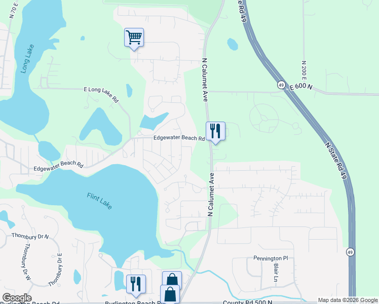 map of restaurants, bars, coffee shops, grocery stores, and more near 2099 Jonquill Lane in Valparaiso