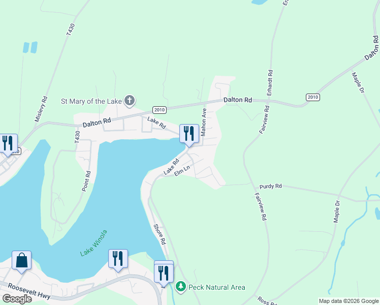 map of restaurants, bars, coffee shops, grocery stores, and more near 205 Hickory Lane in Factoryville